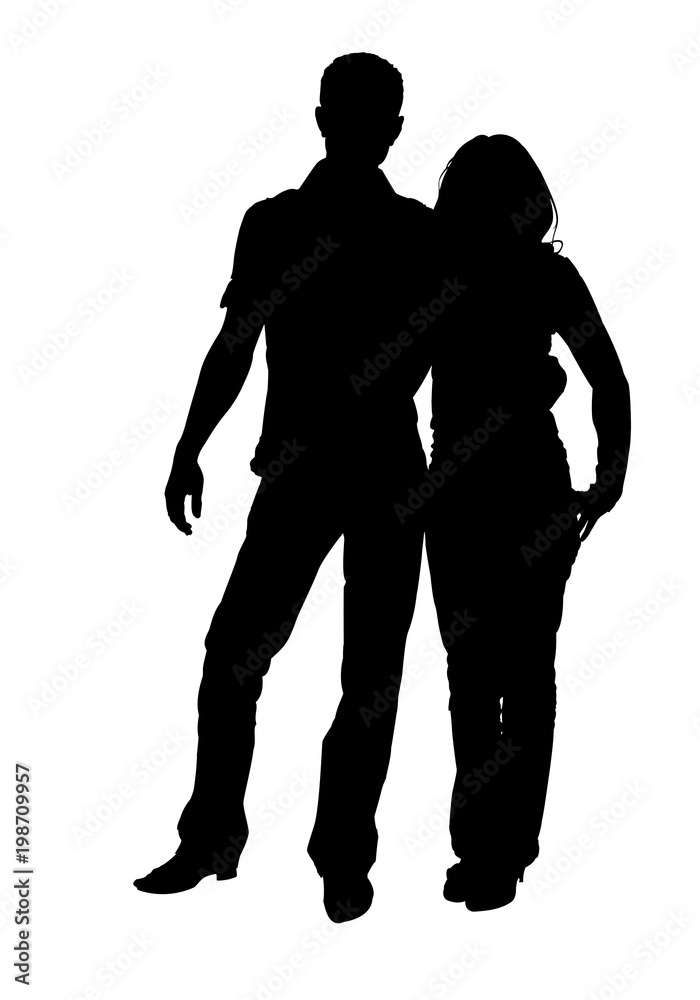 Silhouettes of guy and girl isolated on white background