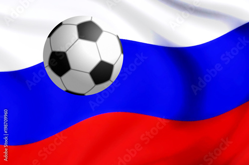 Illustration of silver soccer ball with the flag of Russia