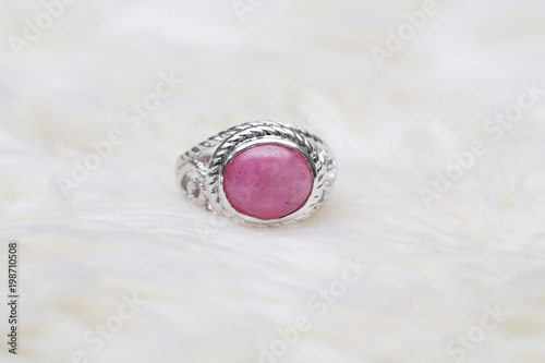 pink stone on silver ring