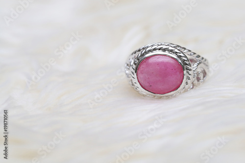 pink stone on silver ring
