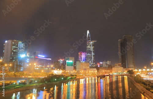 Ho Chi minh City over Saigon river cityscape Vietnam