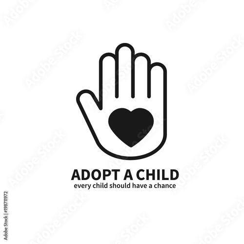 Adopt a Child. Hand with Heart Line Icon. Volunteer Help Care Protection Support Theme. Child Adoption Sign and Symbol.