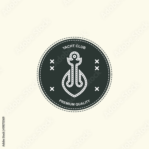 Sea and nautical typography badge and design element. Template for company icon or web decoration. Marine cruise, beach resort, shipbuilding Anchor, steering wheel. Vector collection. Logo