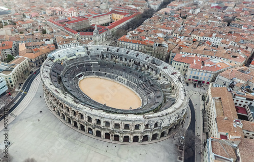 Aerial view of ancient roman amphitheatre