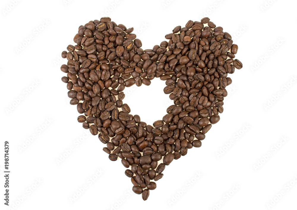 heart from grains coffee concept love of coffee on white background heart from grains coffee concept love of coffee on white background