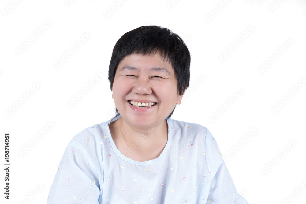 Smiling Asian Middle-aged woman isolated on white background Smiling Asian Middle-aged woman isolated on white background