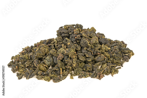 green tea pile on white background