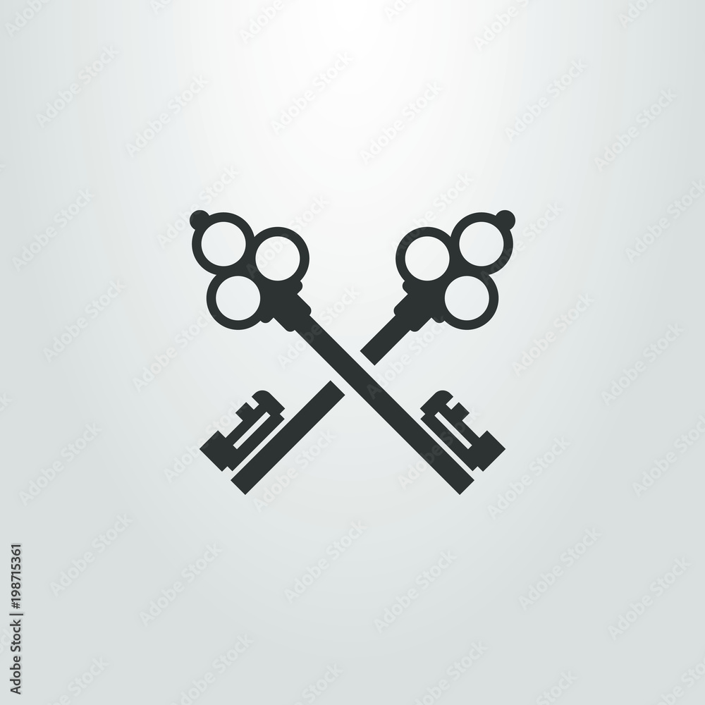 Black and white abstract icon of two crossed keys Black and white abstract icon of two crossed keys