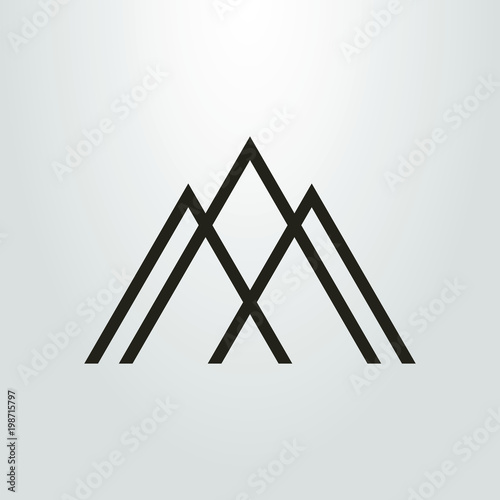 black and white linear icon of three mountain peaks