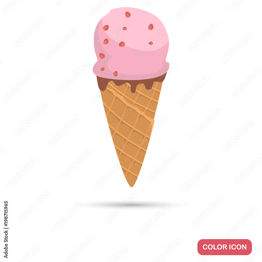 Strawberry ice cream cone color flat icon Strawberry ice cream cone color flat icon