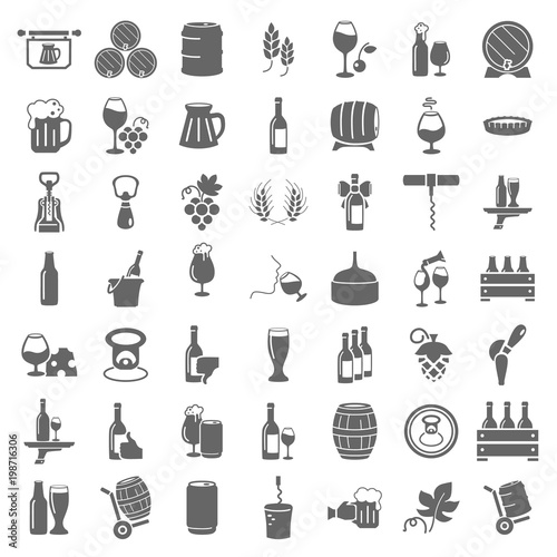 Simple wine and beer universal icons set