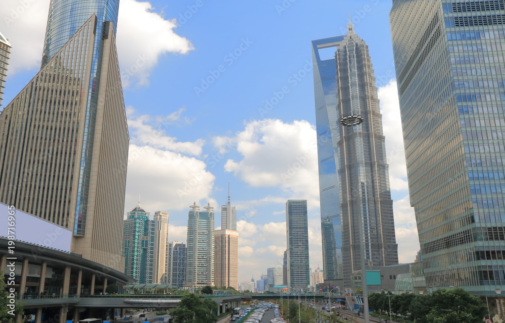 Shanghai Pudong financial district cityscape China. Shanghai Pudong financial district cityscape China.