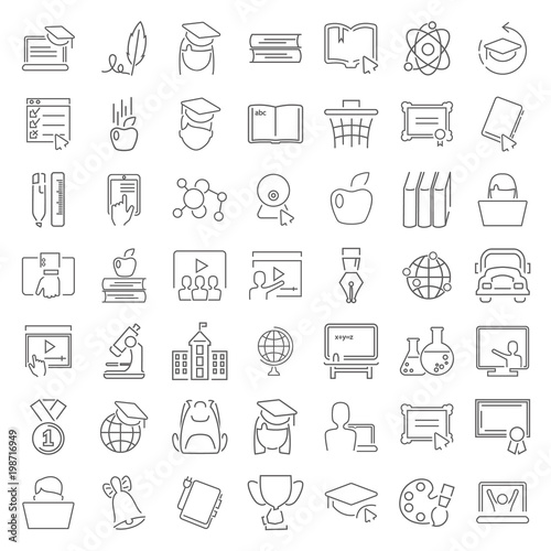 Line school and online education icons set
