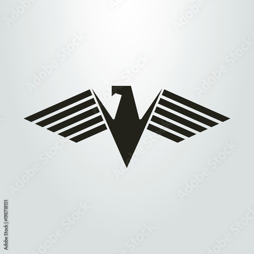 Black and white icon of an abstract eagle