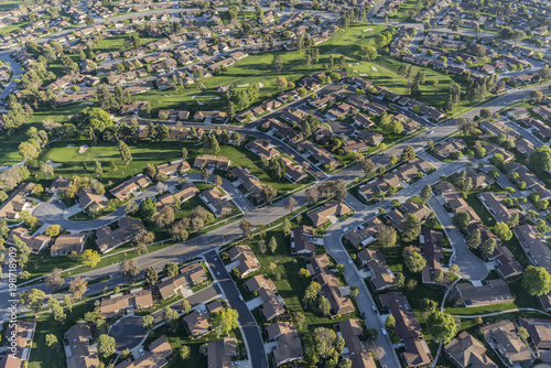 Aerial view of homes and adjacent golf course in suburban Camarillo California.   photo