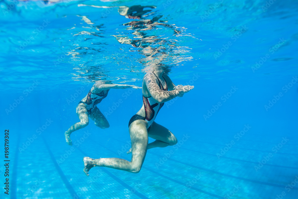 Aquatic Synchronized Swimmers Underwater Action 