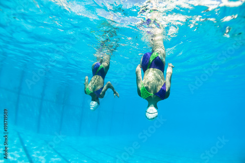 Aquatic Synchronized Swimming Underwater Action Girls