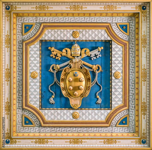 Medici Popes Coat of Arms in the ceiling of San Martino ai Monti Church in Rome, Italy.