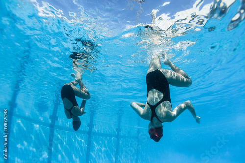 Aquatic Synchronized Swimming Underwater Action Girls