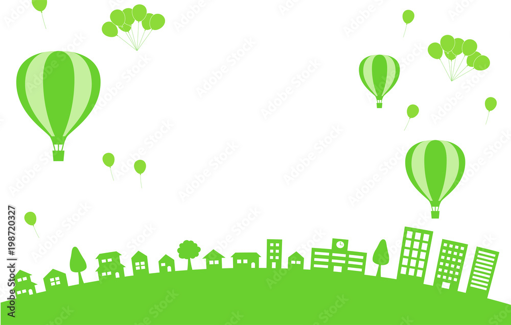 街並みに気球と風船 背景素材 Stock Vector Adobe Stock