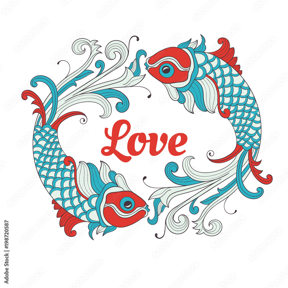 Vector Valentines card with love fishes