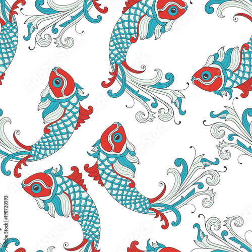 Vector Seamless Pattern with karp fishes