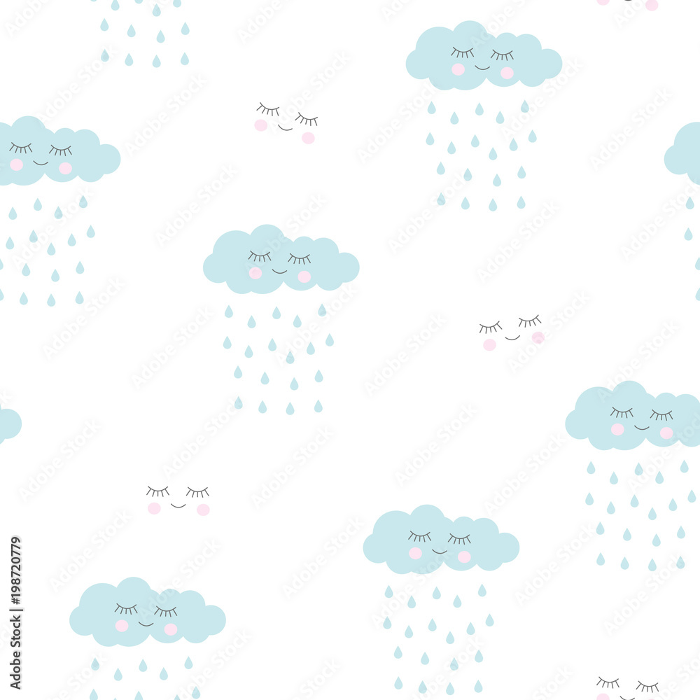 Seamless background from clouds. Lovely children's pattern for decoration. Vector illustration for printing textiles, paper, wallpapers, postcards, printed products.