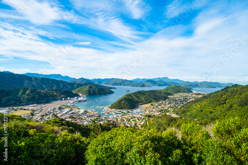 Paranomic view of Picton among the nature, New Zealand, View from Tirohanga Track. photo