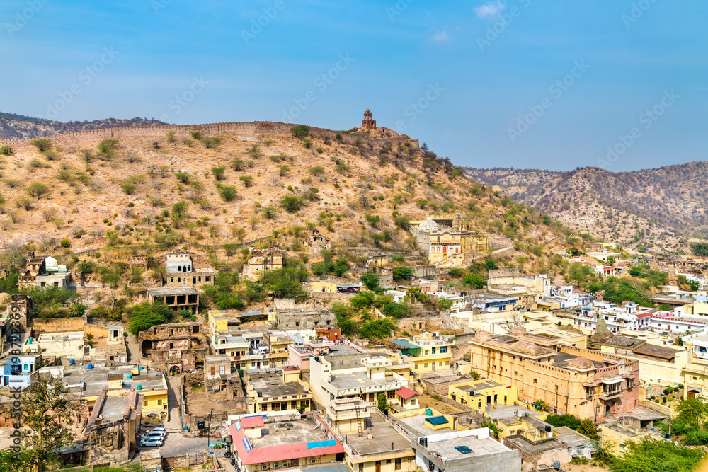 Aerial view of Amer town near Jaipur, India