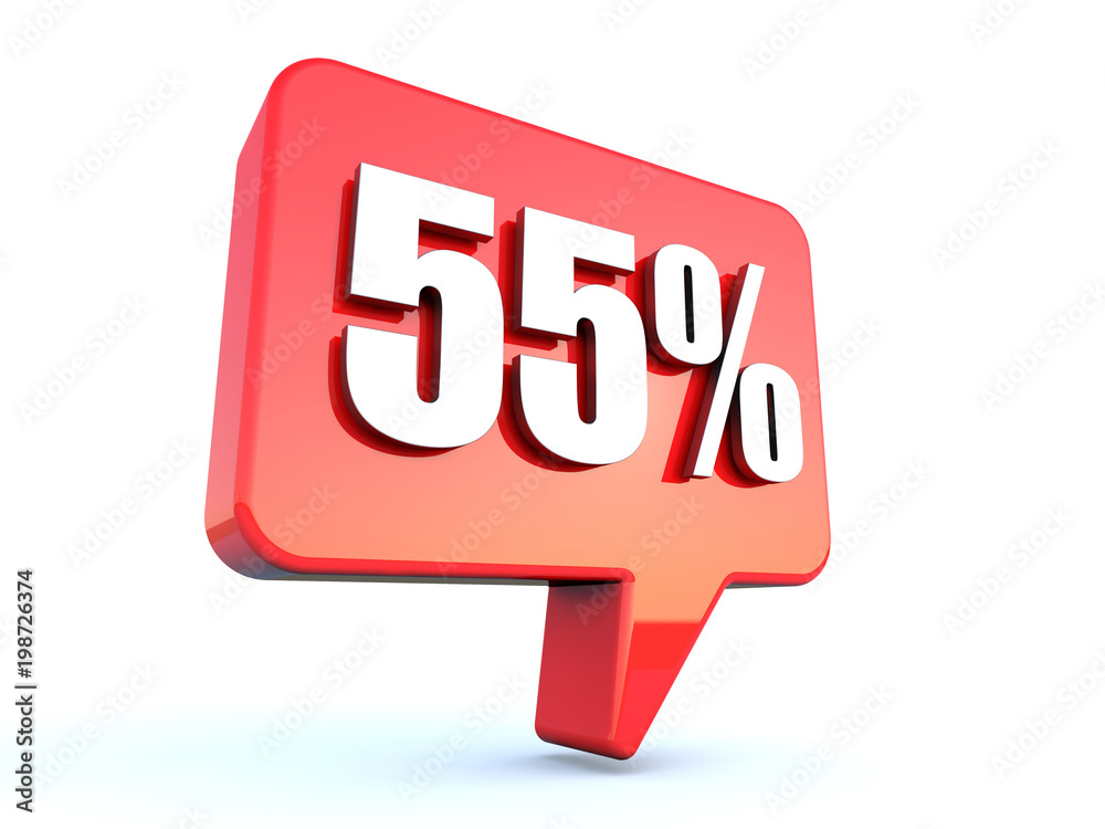 55 percent off sign on glossy red rectangle bubble on white background 55 percent off sign on glossy red rectangle bubble on white background
