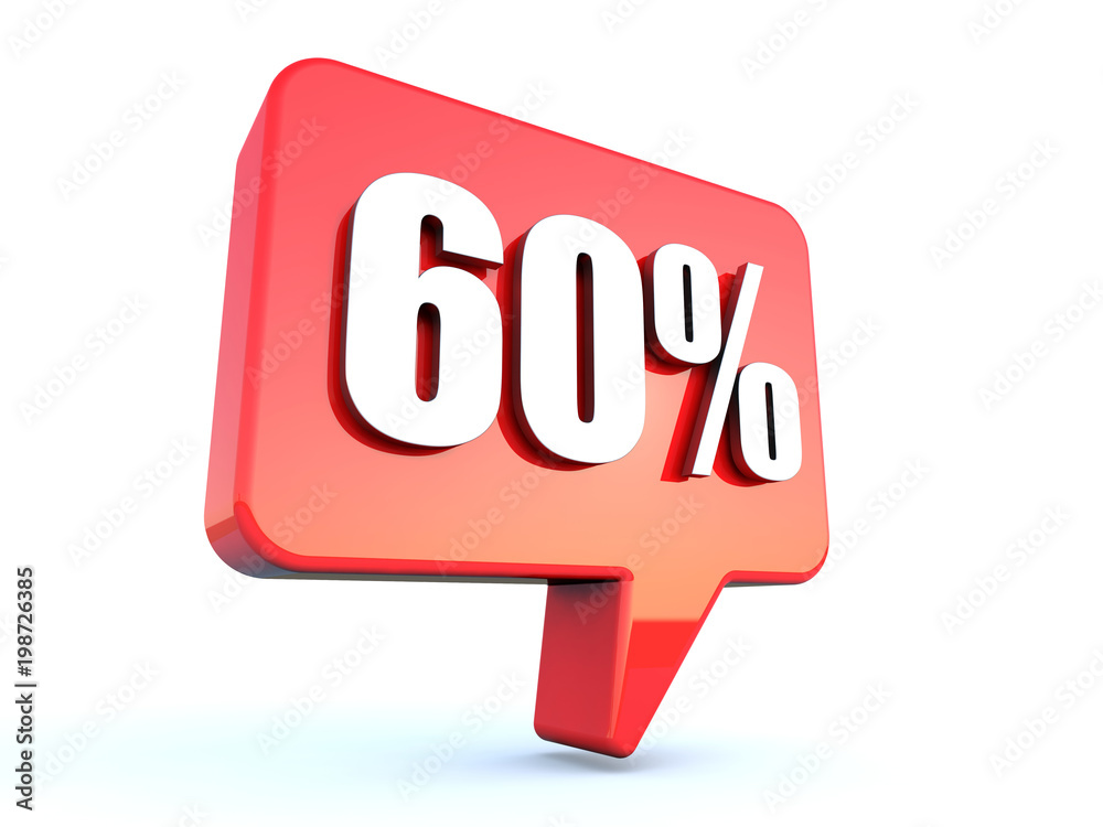 60 percent off sign on glossy red rectangle bubble on white background 60 percent off sign on glossy red rectangle bubble on white background