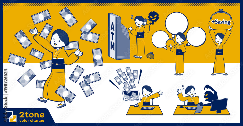 Fototapeta premium 2tone type yellow ocher kimono women_set 12