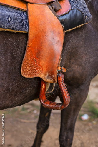close-up of saddle detail for leather horse