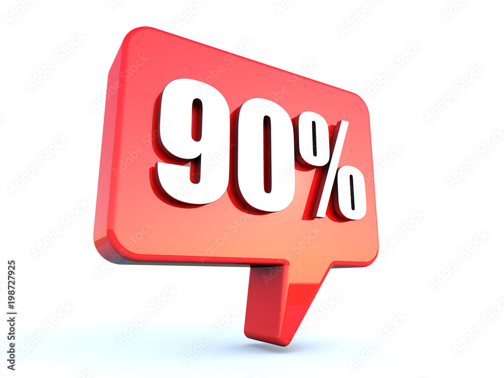 90 percent off sign on glossy red rectangle bubble on white background 90 percent off sign on glossy red rectangle bubble on white background