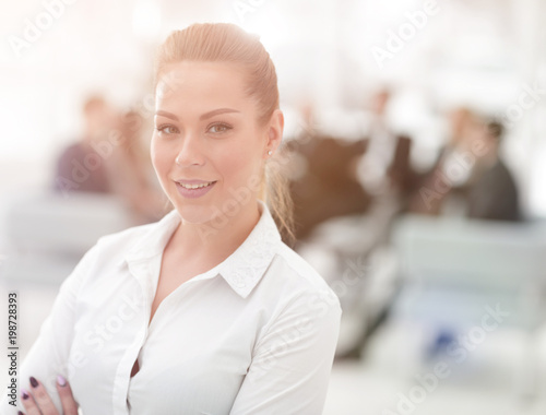 closeup portrait of successful business woman on blurred backgro