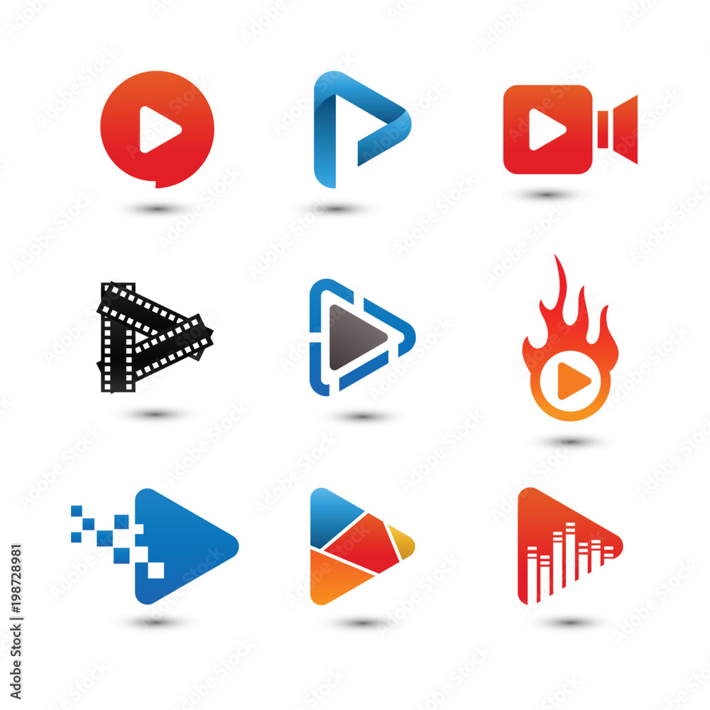 Collection of play button multimedia logo graphic template
