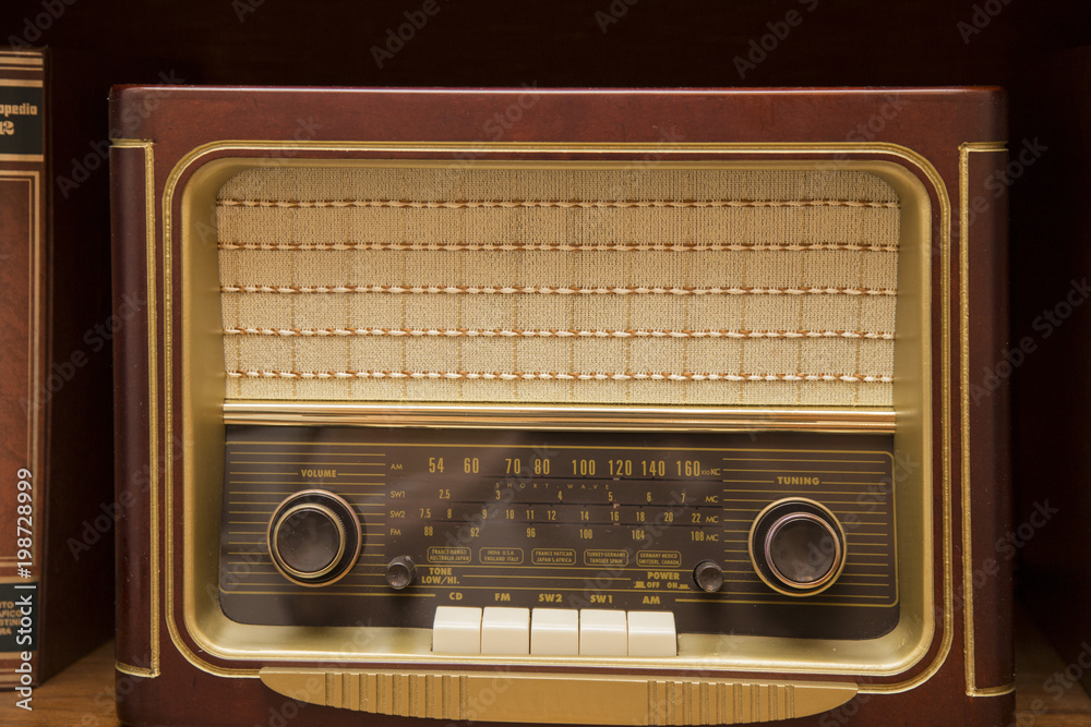 front view of ancient radio on display