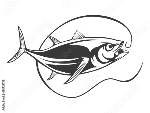 Tuna big fishing on white logo illustration. illustration can be used for creating logo and emblem for fishing clubs, prints, web and other crafts.