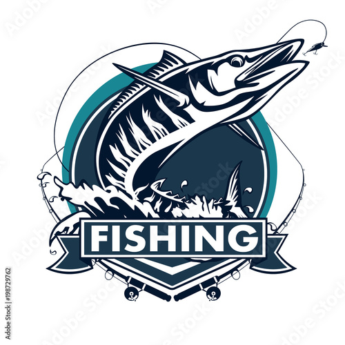 Illustration of a wahoo , Acanthocybium solandri, a scombrid fish jumping up viewed from the side set on isolated white background done in retro style.
