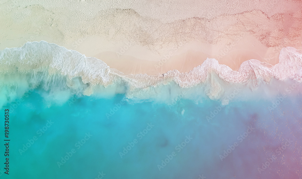 Drone panorama Grace Bay with colored light leak, Providenciales, Turks and Caicos