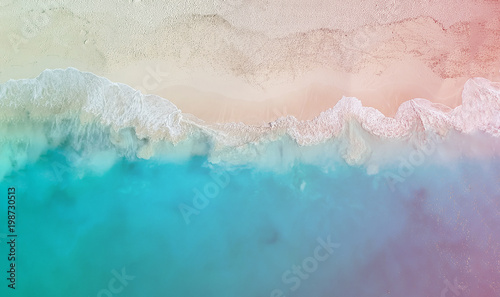 Drone panorama Grace Bay with colored light leak  Providenciales  Turks and Caicos