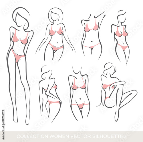 Collection sexy fitness naked girl with a chic figure. Intimate sexy lady, model in a pose. Lovely  ass Dressed In swimsuit, panties. Drawn art graphics for design, background