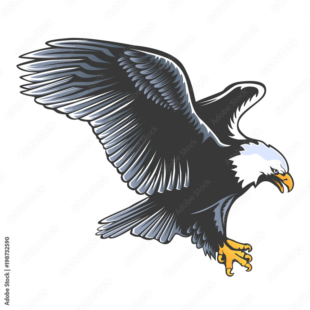 Obraz premium Eagle emblem isolated on white vector illustration. American symbol of freedom and independence. Retro color logo of falcon.