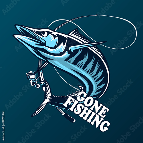 Vector Illustration of a wahoo , Acanthocybium solandri, a scombrid fish jumping up viewed from the side set on isolated white background done in retro style.