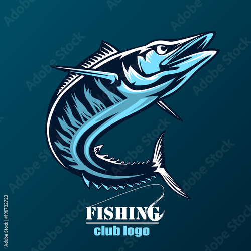 Vector Illustration of a wahoo , Acanthocybium solandri, a scombrid fish jumping up viewed from the side set on isolated white background done in retro style.