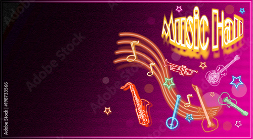 Quadro em tela Music-hall is an illustrated poster, with musical instruments