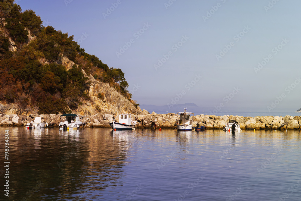 View of the coast of Greece boats and yachts near Katerini