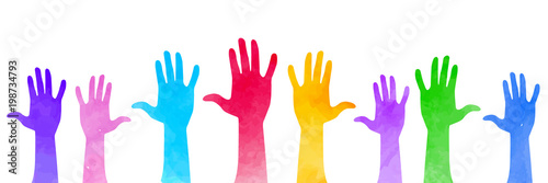 Colorful hands panoramic view