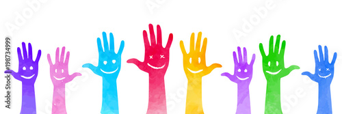 Colorful hands panoramic view