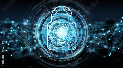 Φωτογραφία Modern digital data shield antivirus 3D rendering